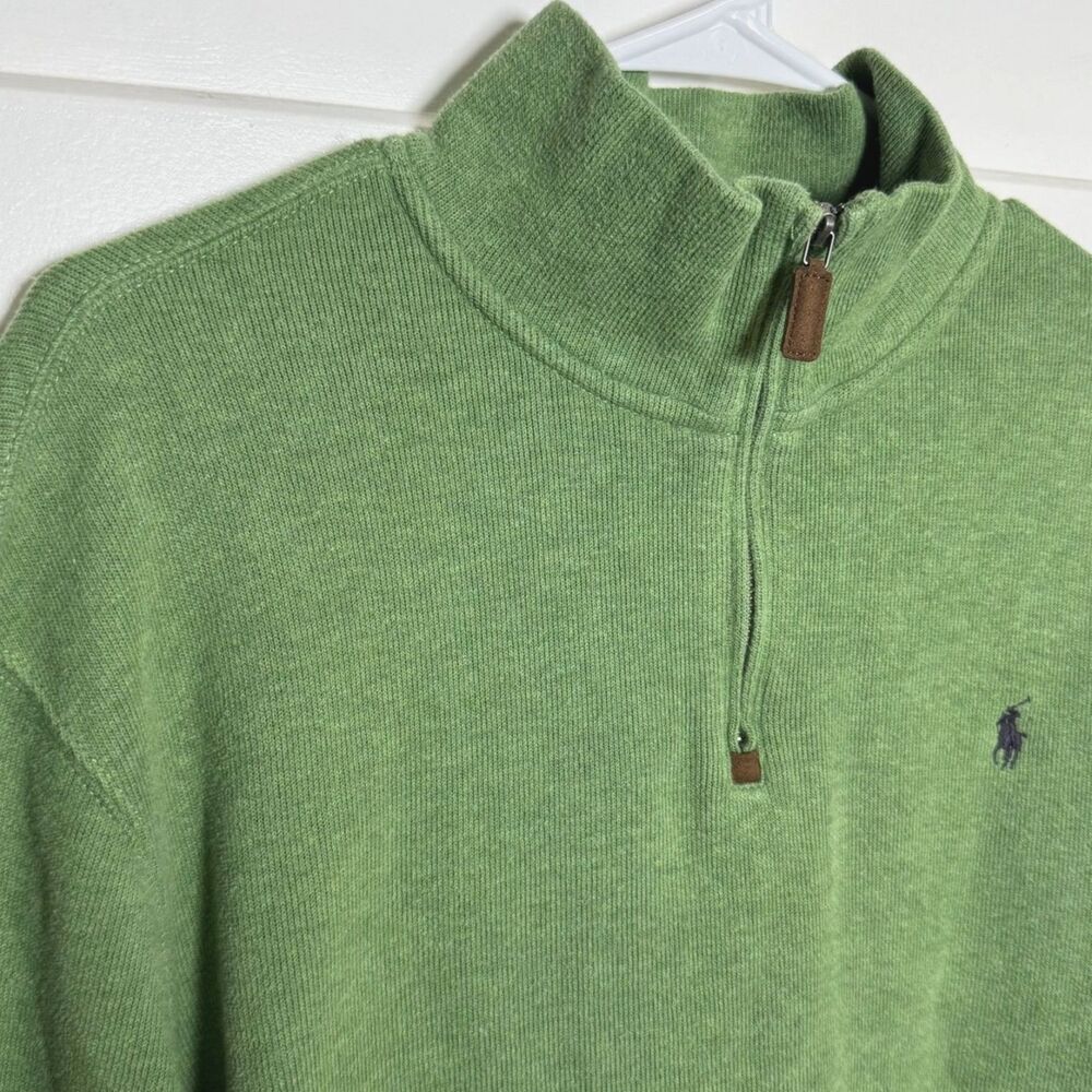 Polo Ralph Lauren 1/4 Zip Sweater Men's XL Green 100% Cotton Knit Pony Holiday